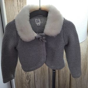 Baby gap grey cardigan sweater with fur collar 12-18 months.